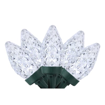 100ct Pure White LED Faceted C7 Christmas Lights, 66ft Green Wire