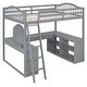 preview thumbnail 10 of 16, Gray Full Size Loft Bed with U-shaped Desk,Solid Wood Bed with Tri-fold Mirror and Shelves