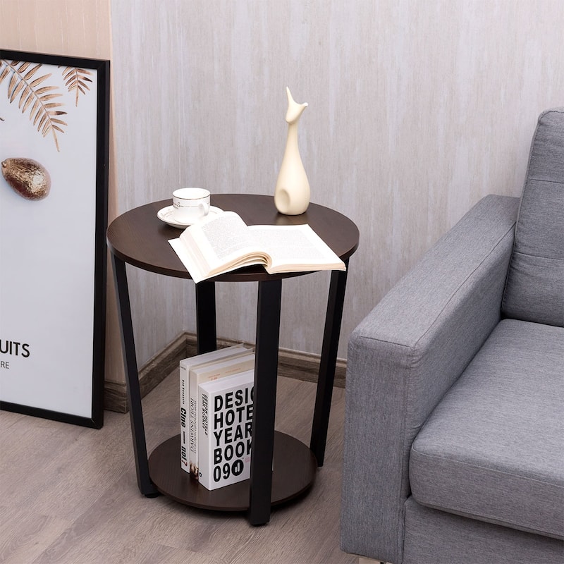 Costway Industrial End Table Sofa Side Table Nightstand Storage Shelf