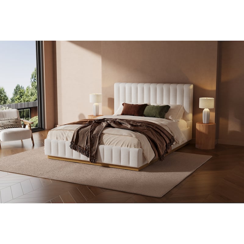 Christopher Knight Home - Harper Modern Linen Upholstered King Bed Frame with Thick Headboard and Solid Wood Base