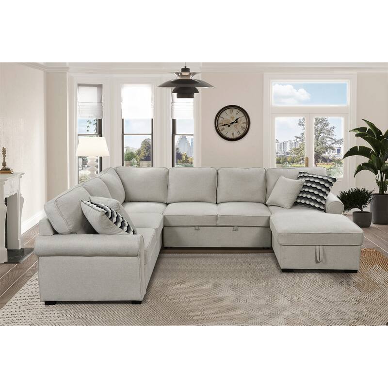 Removable Cushions Sectional Sofa with Storage Chaise and 4 Pillows