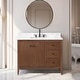 preview thumbnail 59 of 128, Vanity Art 42" Single Sink Bathroom Vanity Cabinet with Engineered Marble Countertop 42"/Matte Black Handle - Linear Walnut