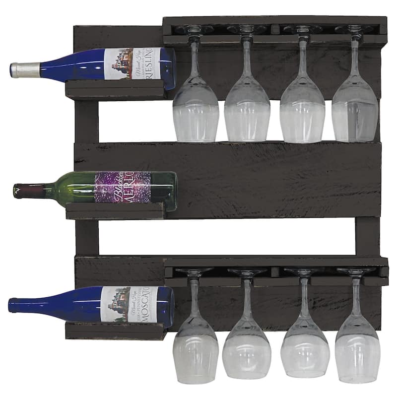 Farmhouse 3-Bottle Wine Bar - Black