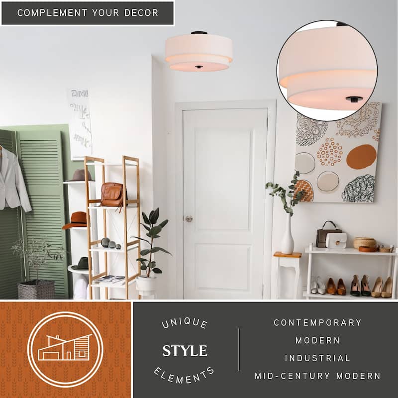 Burnaby White Linen Semi-flush Drum Ceiling Light