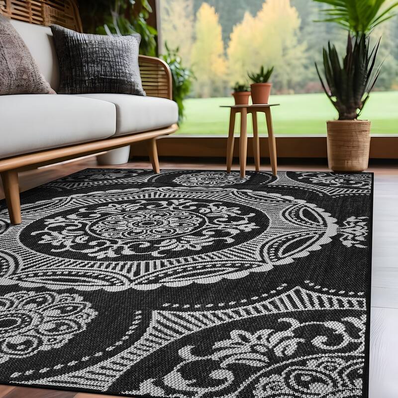 Beverly Rug Blue Medallion Indoor Outdoor Rug, Outside Carpet for Patio, Deck, Porch