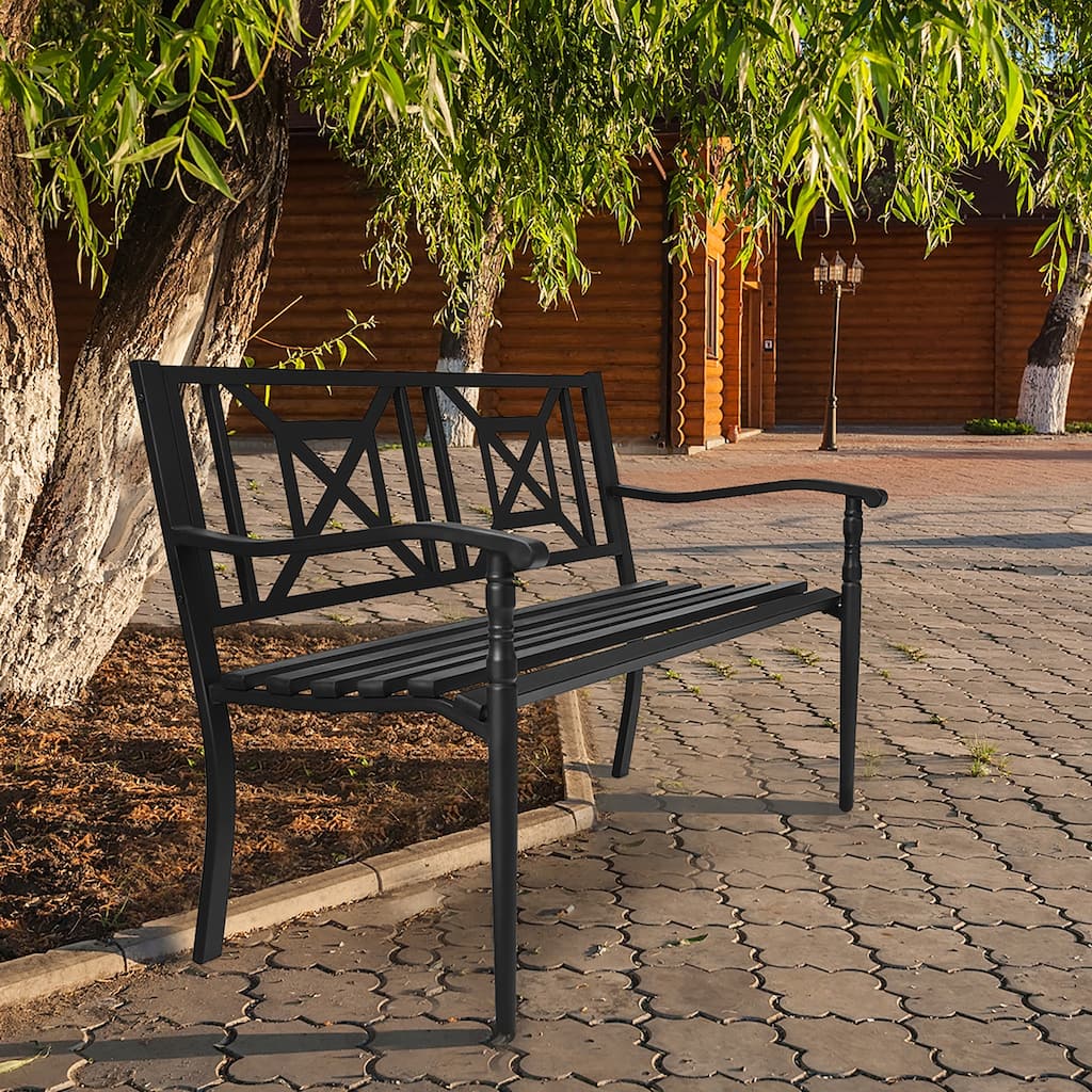 Patio Garden Bench Elegant Loveseat Park Yard Furniture