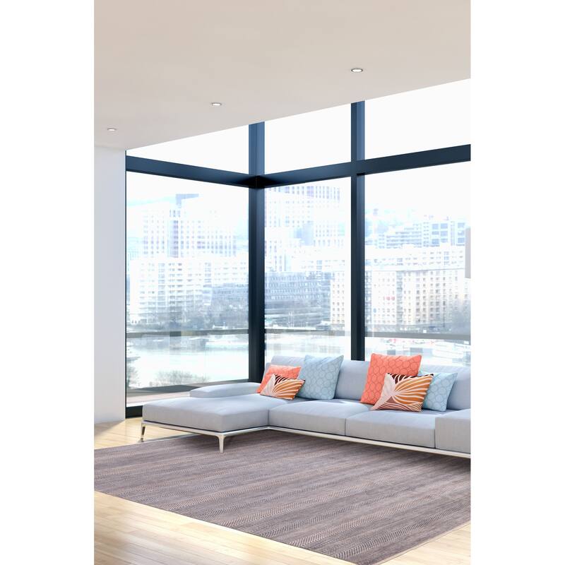 ECARPETGALLERY Hand-knotted Finest Silk Shadow Navy Silk, Wool Rug - 8'10 x 12'3