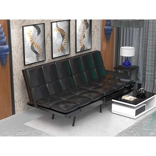 Futon Sofa Bed Black Faux Leather Memory Foam Couch - Bed Bath & Beyond ...