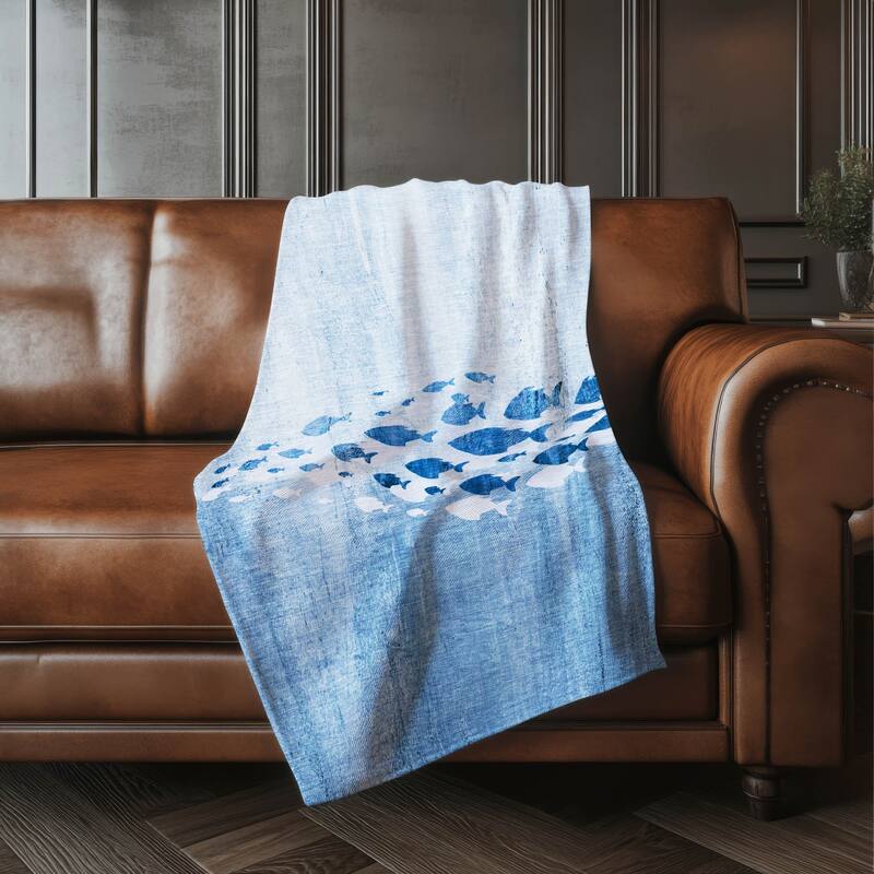 Premium Machine Washable Modern Sea Life Sherpa Throw Blanket - Blue - 4'2" x 5'10"