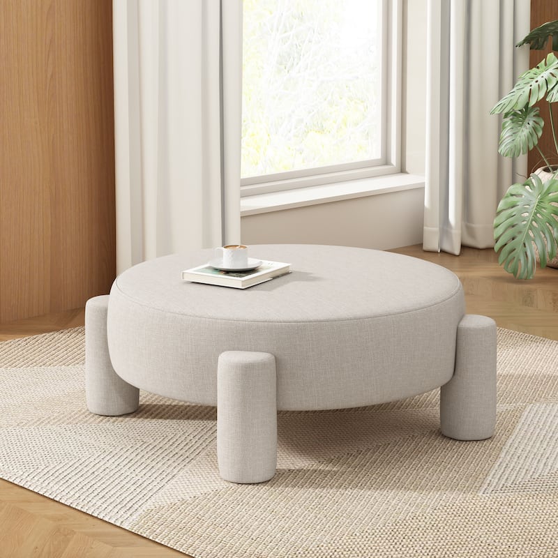 Christopher Knight Home - Aster Modern Fully Upholstered Round Large Ottoman with Wide Seat - Beige