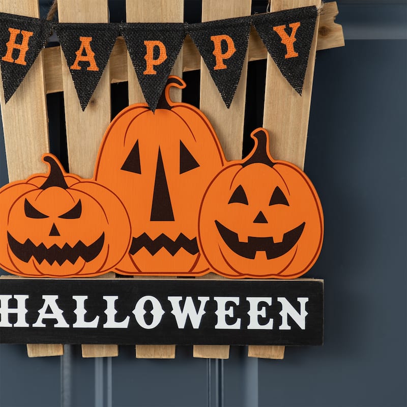 Glitzhome 14"H Halloween Wooden Ghost BOO or Jack O Lantern Door Hanger Wall Decor