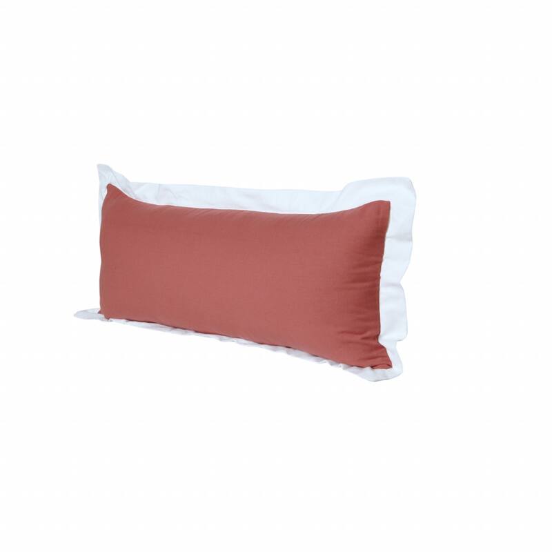 HomeRoots 14" X 36" Deep Coral And White 100% Cotton Geometric Zippered Pillow