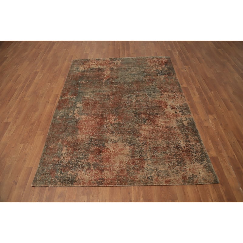 Hand Knotted Oriental Viscose Silk Carpet Modern All-Over Oranges & Rust Abstract Area Rug - 6' 7'' X 4' 10''