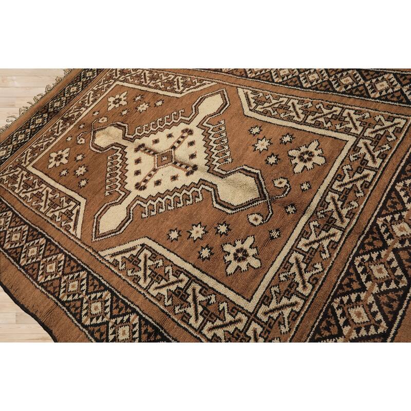 6'9''x9'6'' Hand Knotted Wool Mocha Traditional Vintage Area Rug - 6' 9'' x 9' 6''