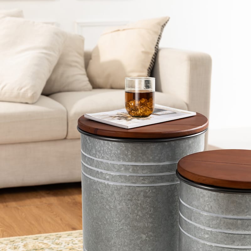 Glitzhome Set of 2 Industrial Farmhouse Outdoor Stool Storage Ottomans