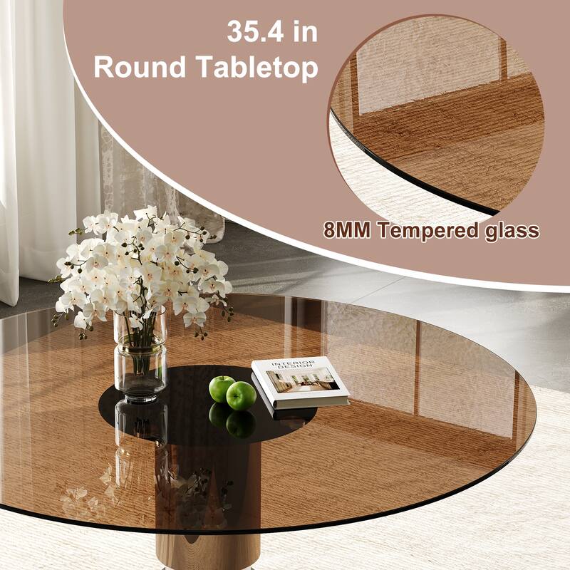 5 Piece Round Dining Table Set Tempered Glass Top Stainless Steel Base 4 Chairs