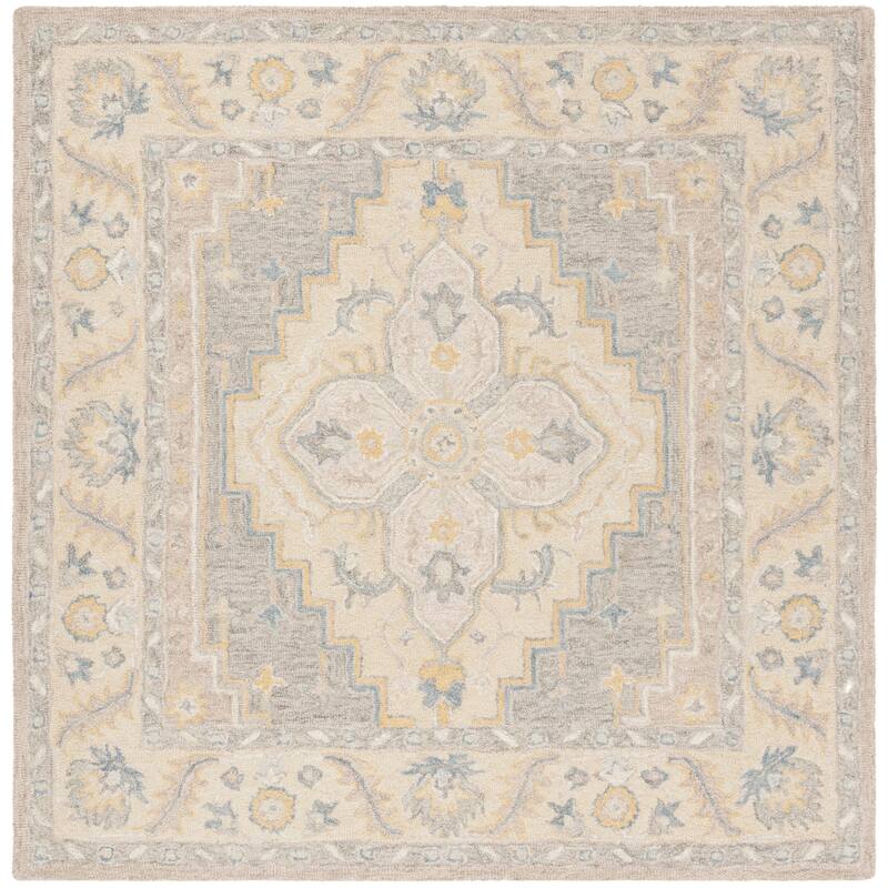 SAFAVIEH Handmade Micro-Loop Ludivine Wool Rug - 5' Square - Beige/Grey