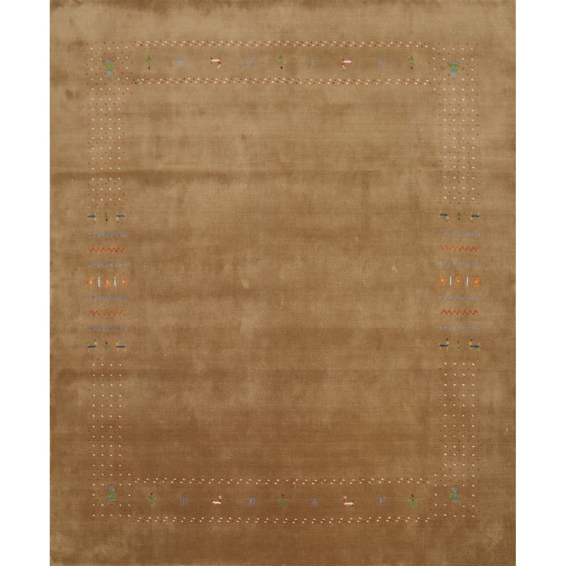 Hand Knotted Oriental 100% Wool Carpet Tribal Animal Pictorial Brown Gabbeh Area Rug - 8' 1'' X 7' 11''