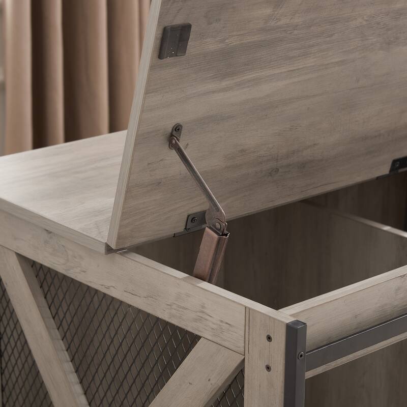 Flip-Top Plate Dog House Dog Cage Crate Furniture with Sliding Barn Door, Dog Kennel End Table with Detachable Divider