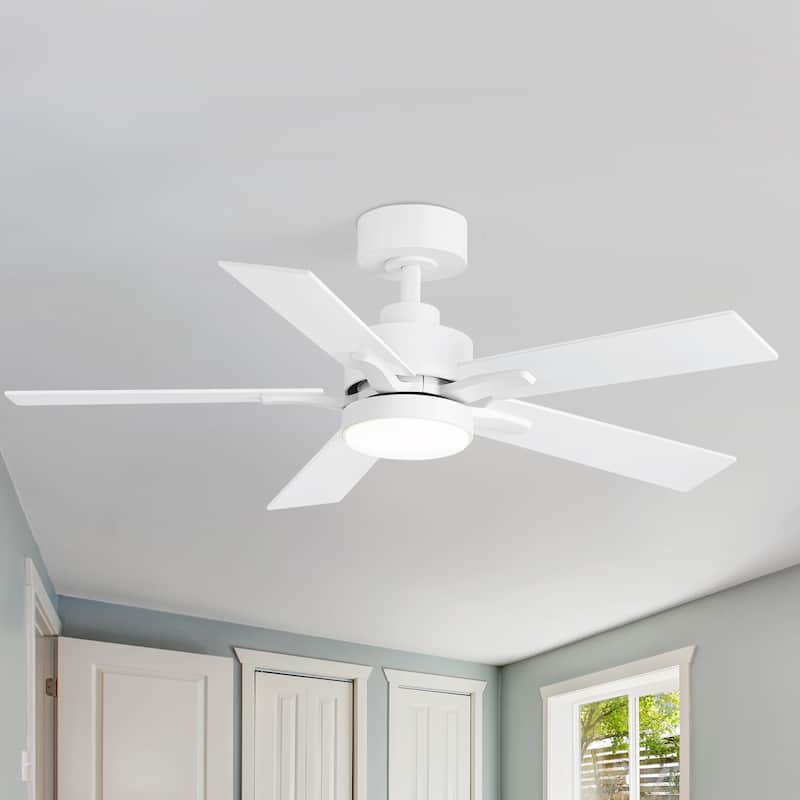 42" 5-Blade Black/White Modern LED Ceiling Fan with Light and Remote - White