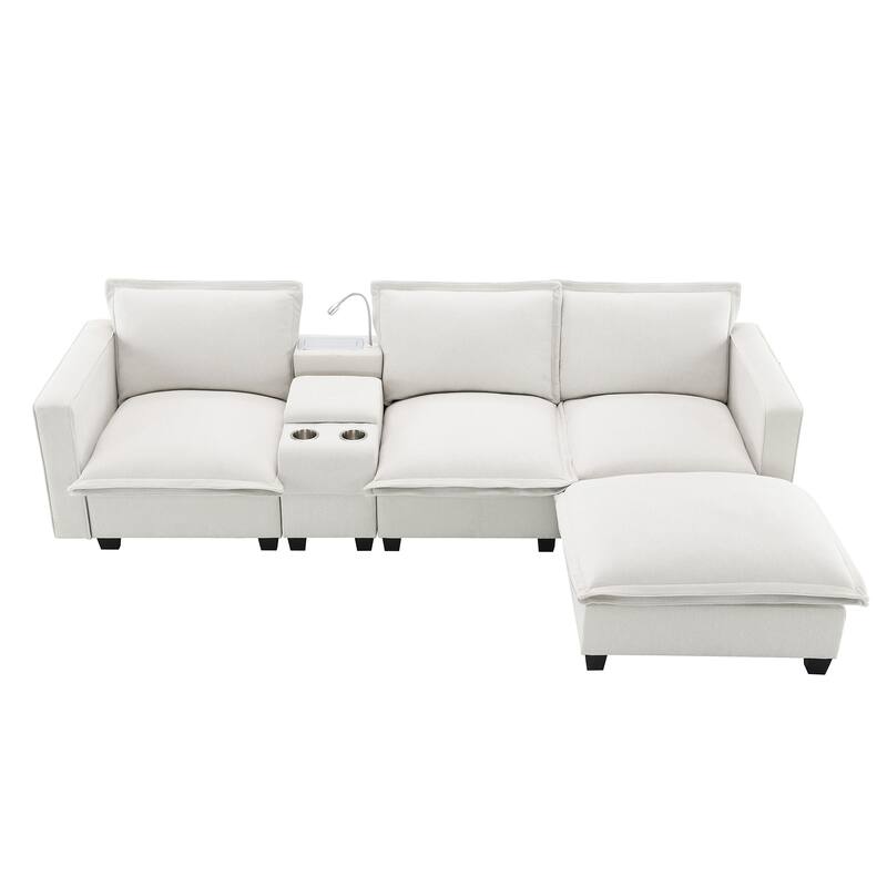 Cloud Sectional Sofa wConsole, USB, Reading Light, Cup Holder, Ottoman