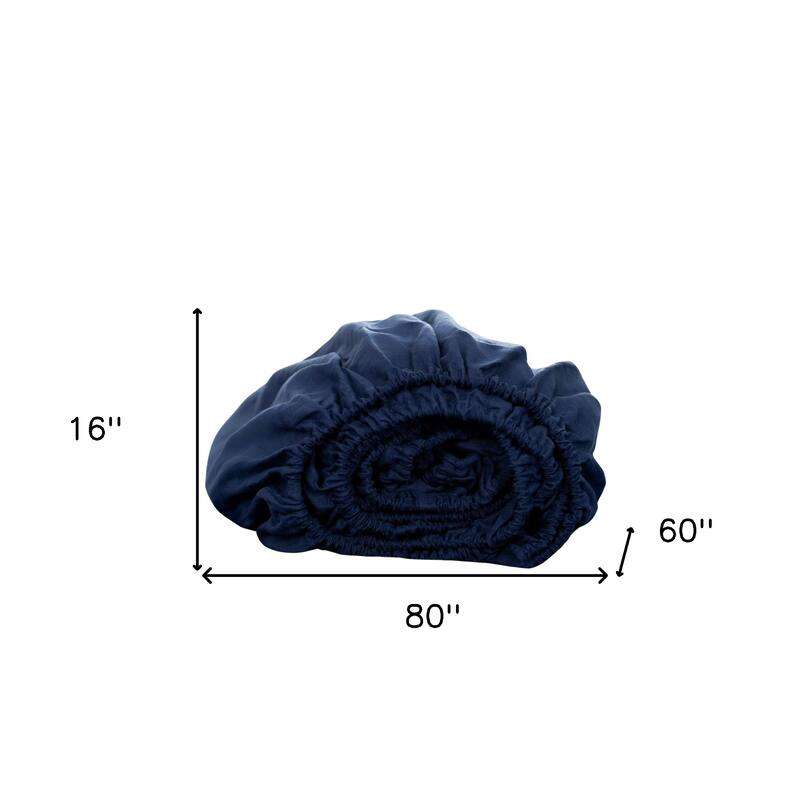 HomeRoots Navy Blue Linen Queen Fitted sheet