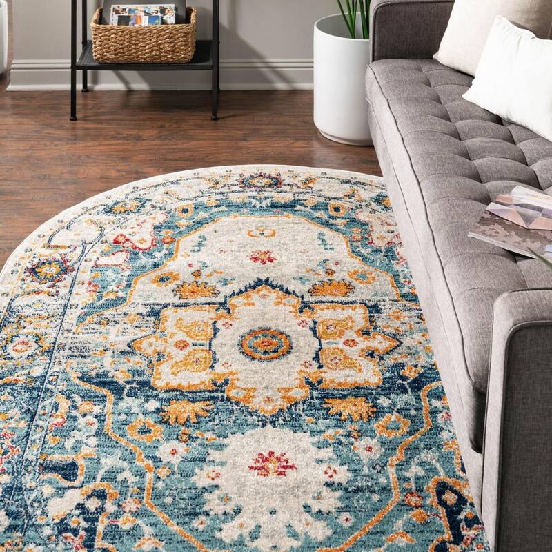 Transitional Anavine Collection Area Rug - 4'x6' Oval - Teal