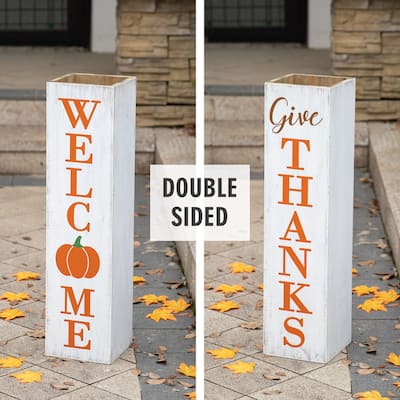 Glitzhome Fall/Thanksgiving Double Sided Wooden Box Shaped Porch Sign - 30"H