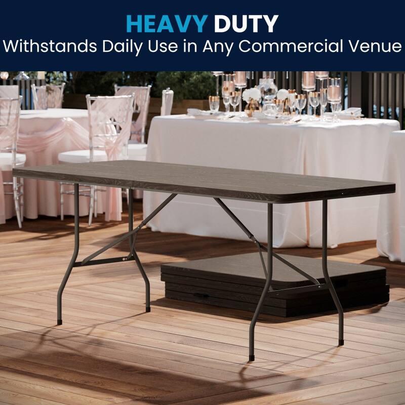 30"W x 72"L Bi-Fold Plastic Banquet and Event Folding Table with Carrying Handle - 72"D x 30"W x 29"H