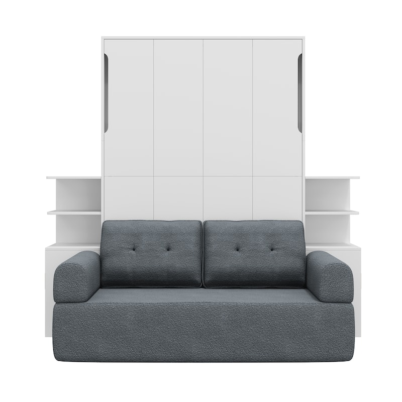 Queen Wall Murphy Bed with Sofa & Storage Cabinets, Home Office & Guest Room