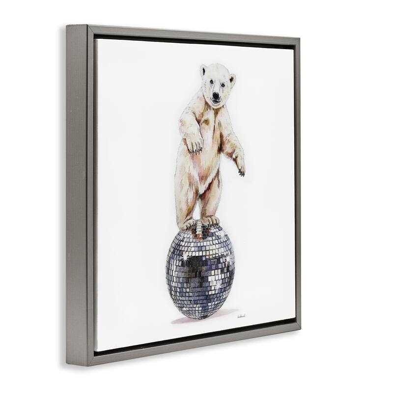 Stupell Polar Bear on Disco Ball Framed Floater Canvas Wall Art Design By Amanda Greenwood