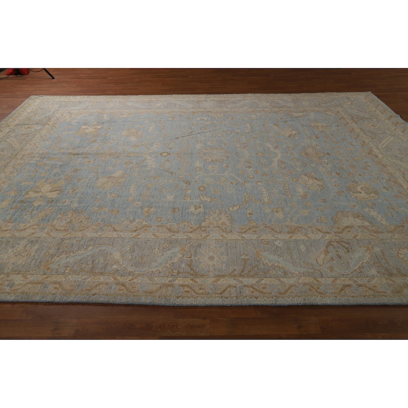 Hand Knotted Oriental 100% Wool Carpet Transitional All-Over Navy Blue & Blues Oushak Area Rug - 11' 11'' X 8' 11''