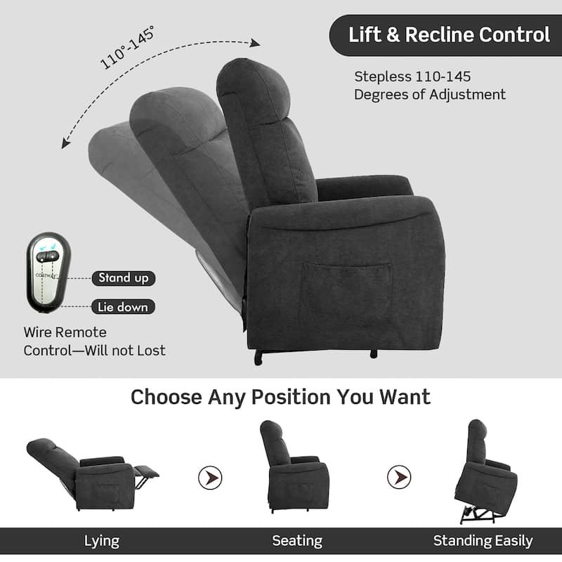 Costway Power Lift Recliner Chair Sofa for Elderly w/ Side Pocket &