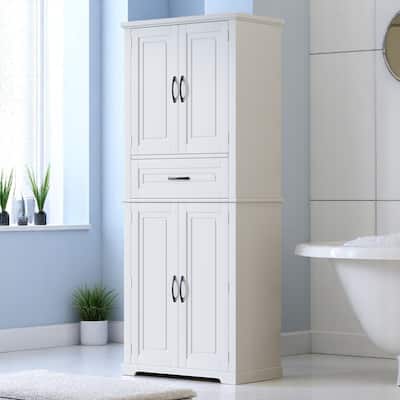 Freestanding Bathroom Cabinet with Adjustable Shelf, Storage Drawer and Doors, MDF Tall Organizer for Bathroom