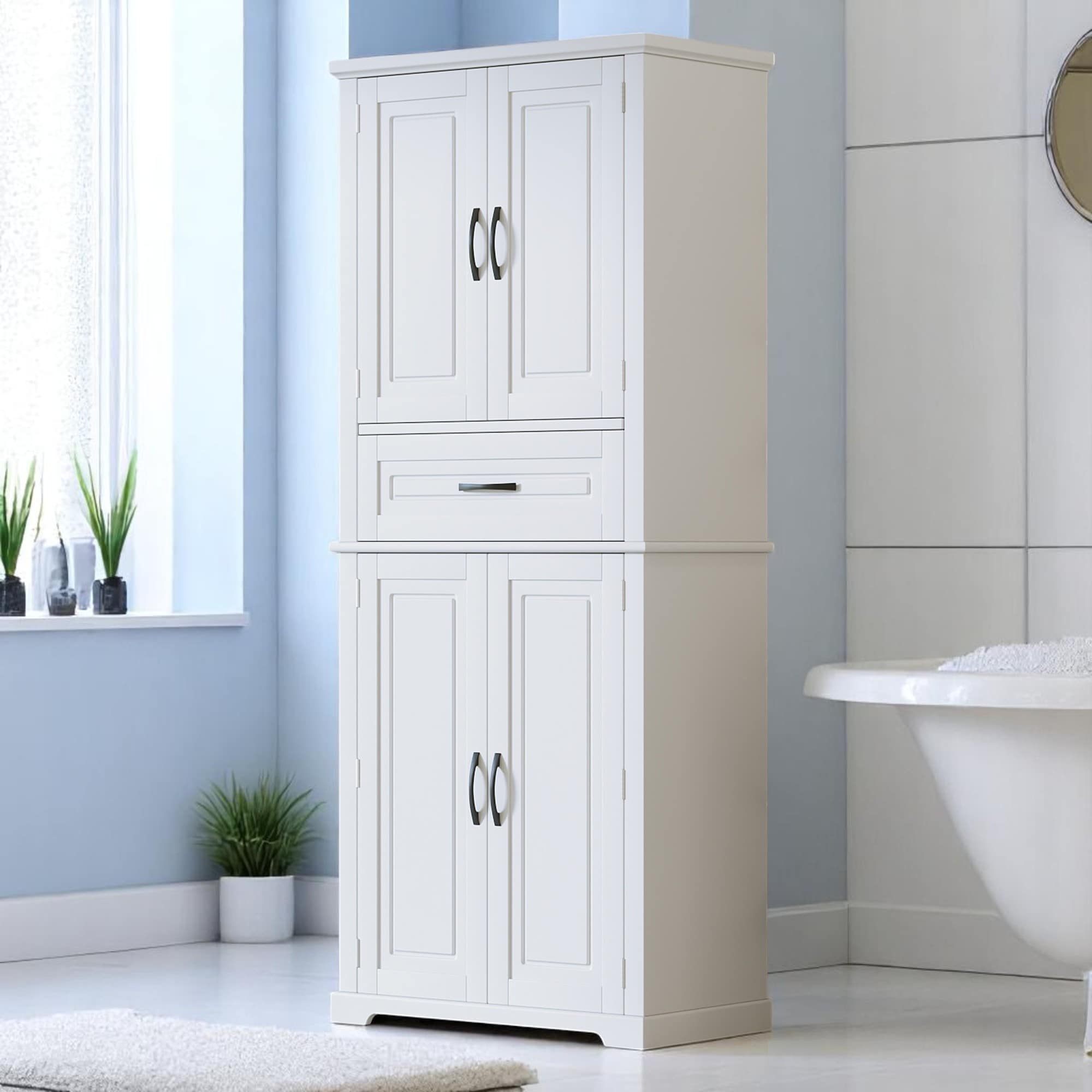 Freestanding Bathroom Cabinet with Adjustable Shelf, Storage Drawer and Doors, MDF Tall Organizer for Bathroom