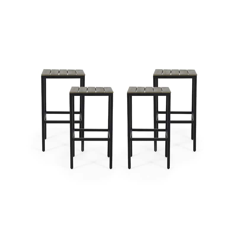 Carolina Acacia Wood Bar Stools by Christopher Knight Home - Black + Gray + Black Metal