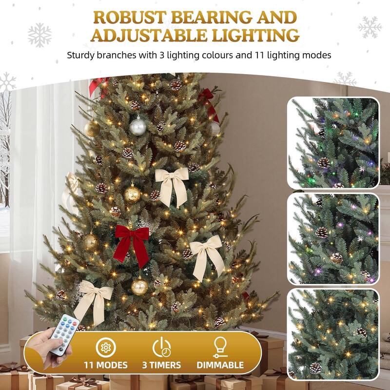 Prelit Hillside Spruce Christmas Tree with Adjustable Lighting and Pinecones