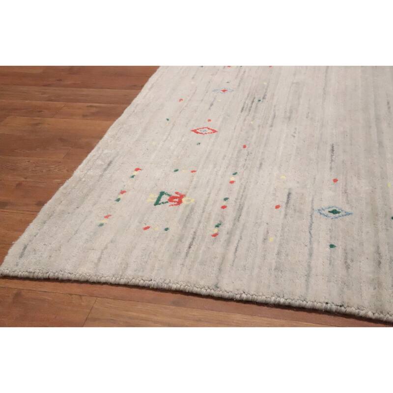 Hand Knotted Oriental 100% Wool Carpet Modern Modern Beige & Ivories Gabbeh Area Rug - 5' 11'' X 6' 1''