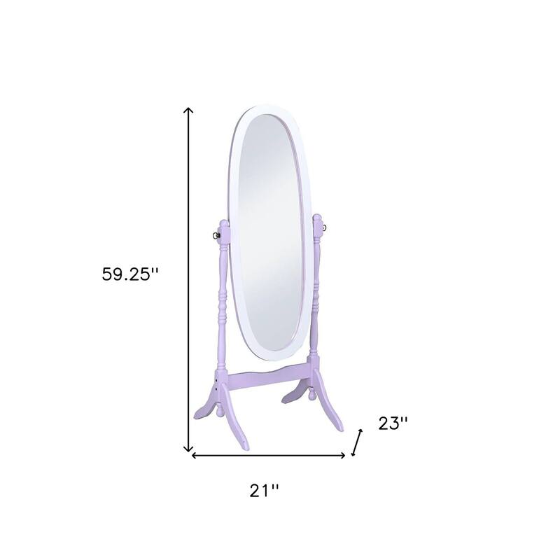 HomeRoots 59" Purple And White Wood Freestanding Oval Framed Cheval Mirror - 23.62