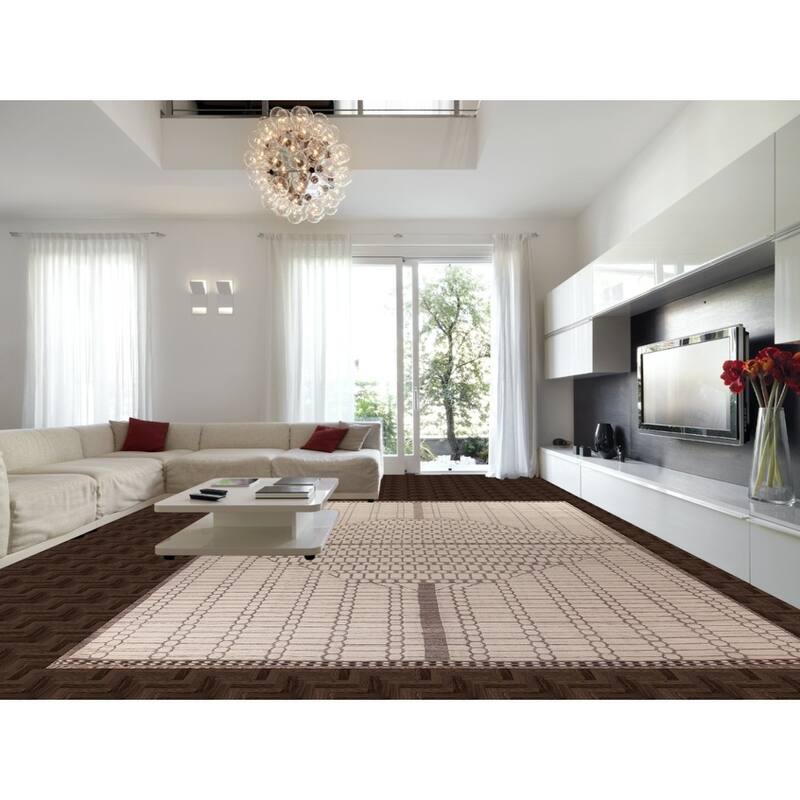 Geometric Ivory Moroccan Modern Large Area Rug Handmade Wool Carpet - 11'11"x 18'6"