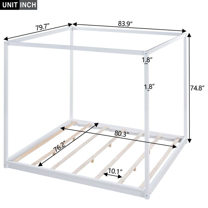 Modern King Size Wood Canopy Platform Bed, Floor Platform Bed Frame