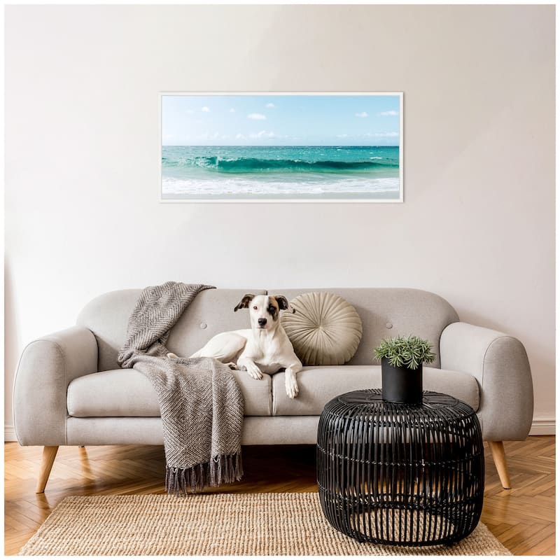 Kate and Laurel Sylvie Beach Ocean Day over Blue Clear Waters Framed Canvas by Alicia Abla