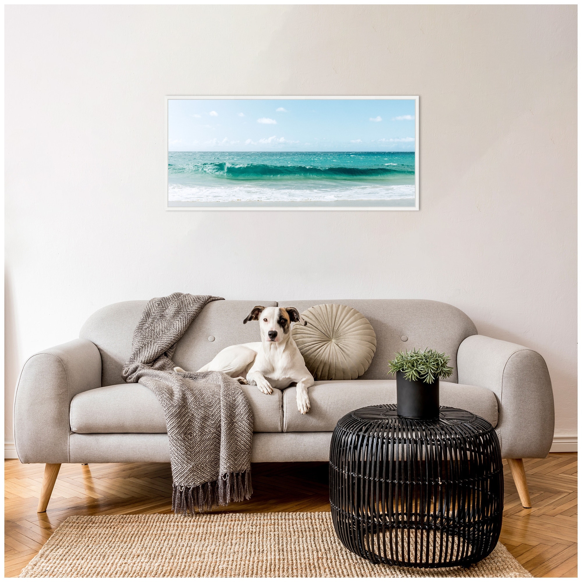 Kate and Laurel Sylvie Beach Ocean Day over Blue Clear Waters Framed Canvas by Alicia Abla