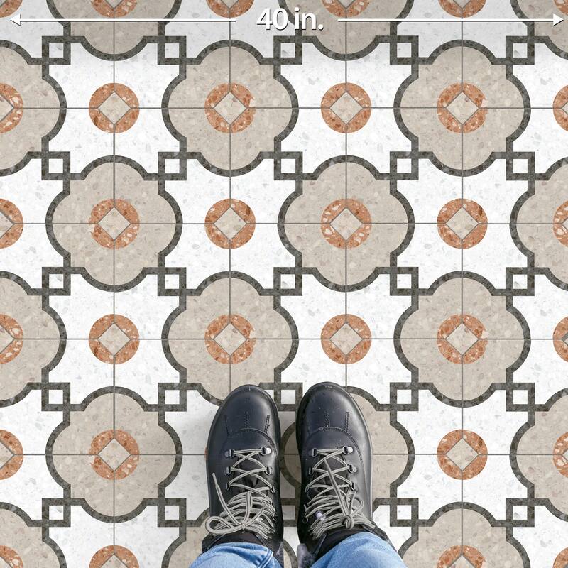 Merola Tile Riviera Octagon Grimaud Multicolor with Taco Beige 7-7/8" x 7-7/8" Porcelain Floor and Wall Tile