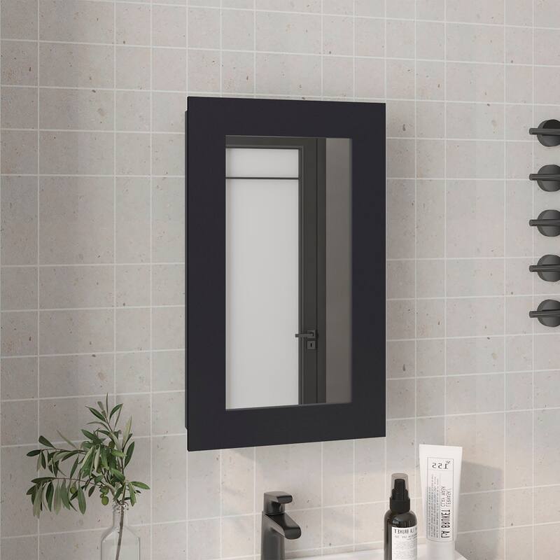 Medicine Cabinet 25.7" H, 1 Door, 3 Shelves, 1 Mirror - Black