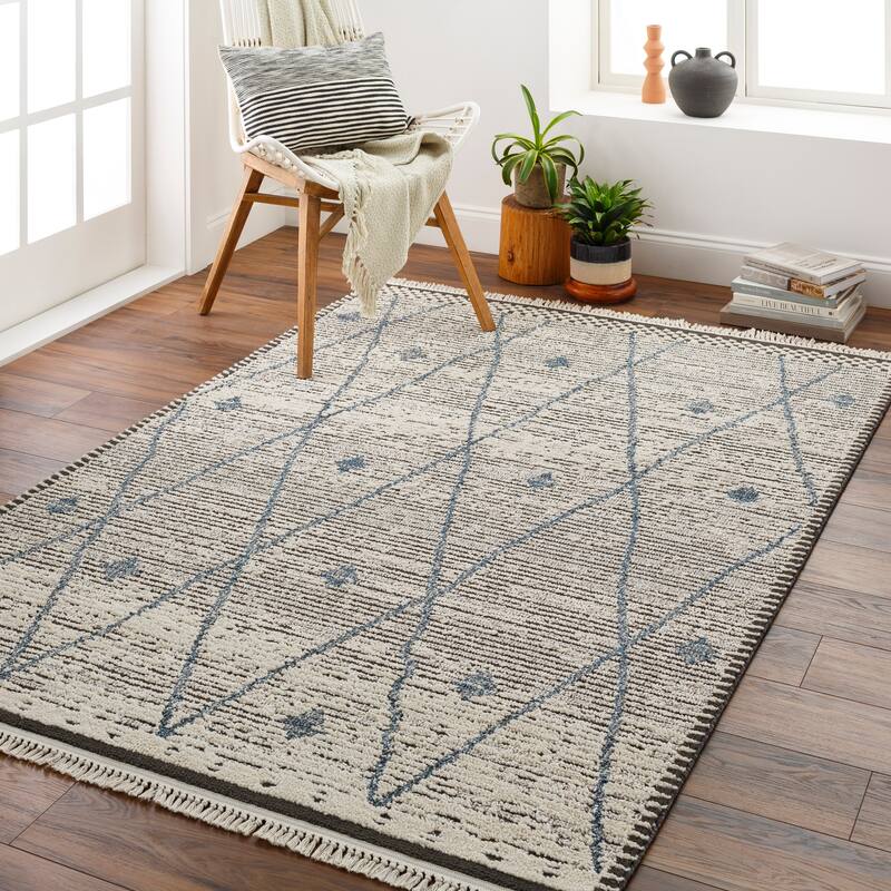 Livabliss Berlin Bohemian Diamond Area Rug - Denim/Grey - 5' 3" x 7'