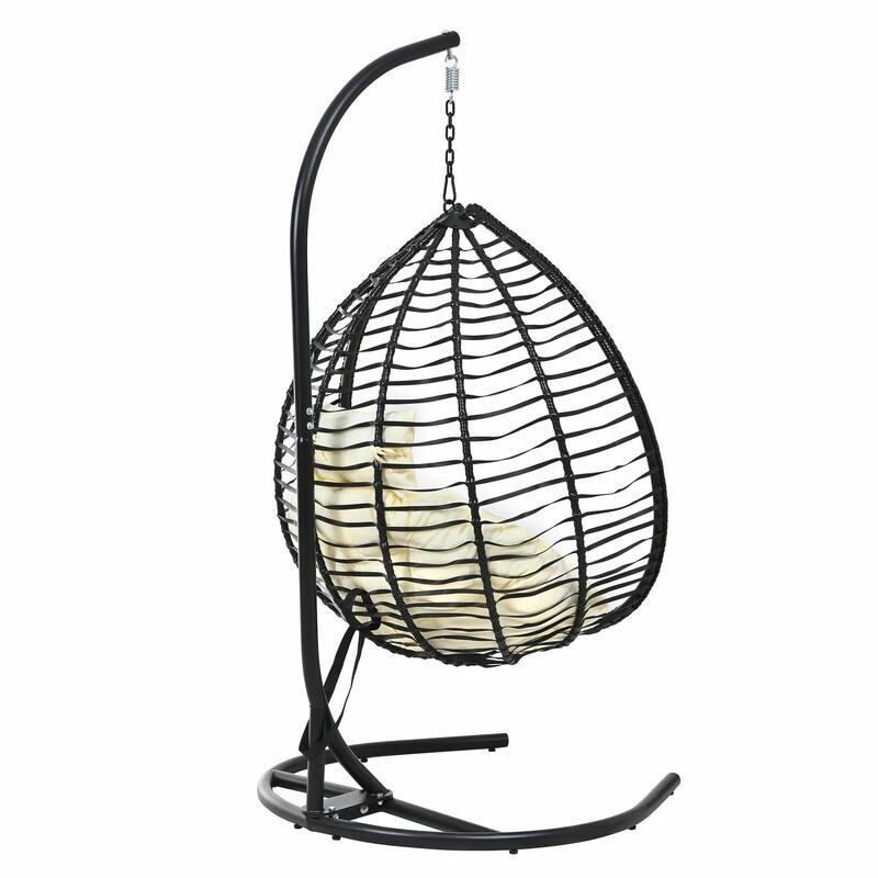 Indoor Outdoor Hanging Hammock Chair with Stand, Foldable Rattan Egg Swing Chair with Cushion & Headrest