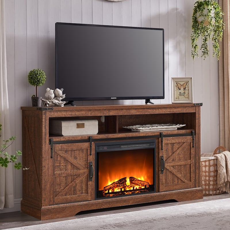 Farmhouse Fireplace TV Stand, Entertainment Center, Media Console - Reclaimed Barnwood