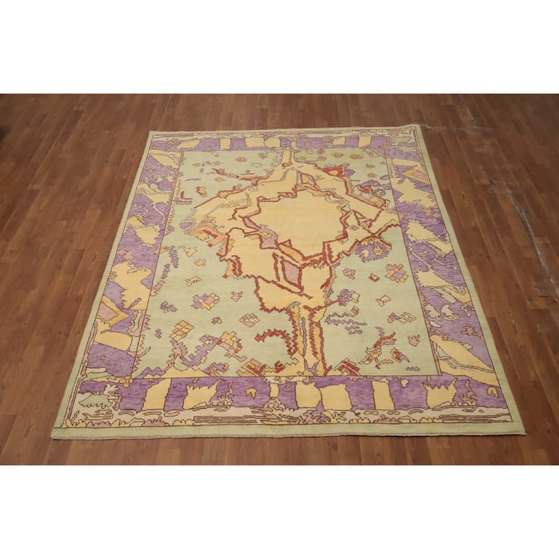 Hand Knotted Oriental 100% Wool Carpet Transitional Geometric Green Oushak Area Rug - 7' 8'' X 5' 11''