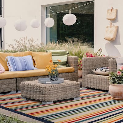 Superior Coastal Stripe Geometric Modern Indoor Outdoor Area Rug